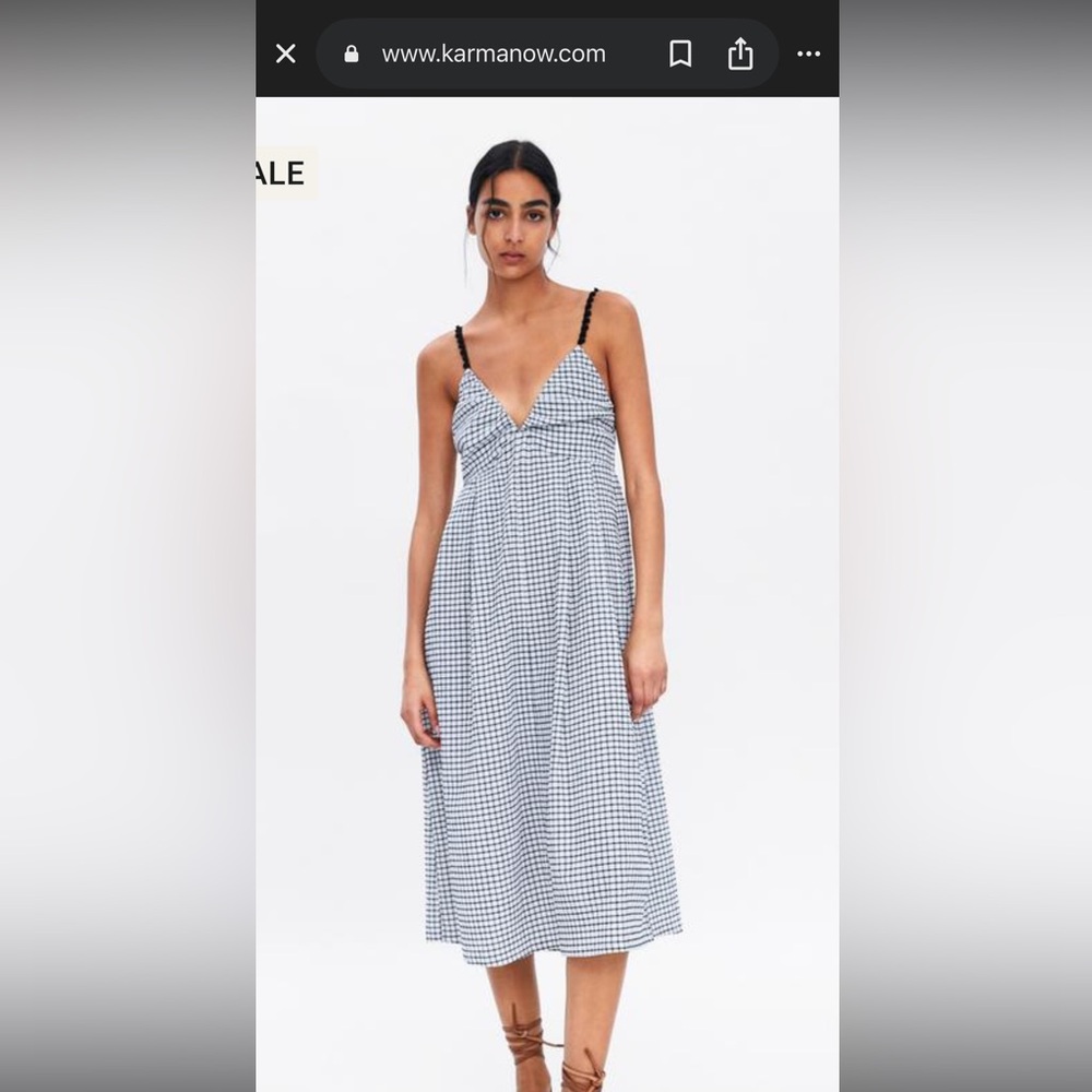 Zara Maxi Dress Black and White V-Neck Checkered. Size S
